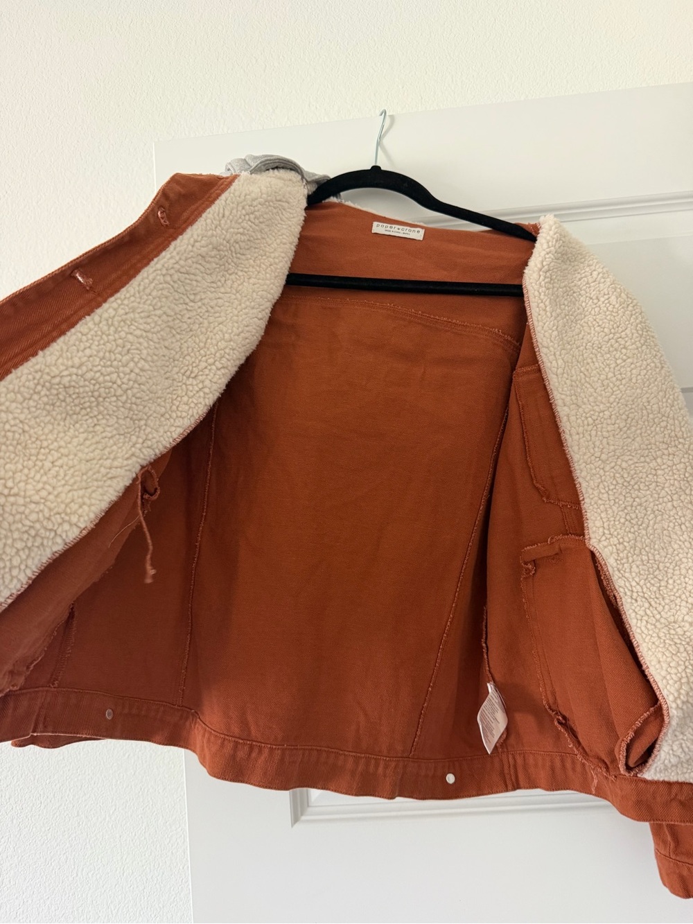 Paper Crane Rust Orange Teddy Jacket with Cream Sherpa Lining